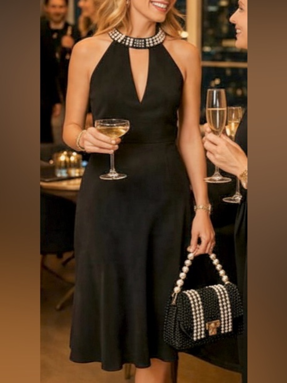 VTG Morton Myles, Pearl Halter Dress Cocktail Evening Classic Elegant Size 4 - Picture 4 of 5